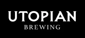 Logo for Utopian Brewing with bold white text on a black background.